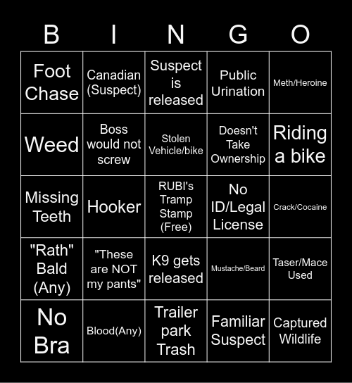 Sticky Squad COPS Bingo Card