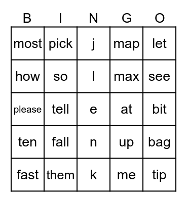 PHONICS Bingo Card
