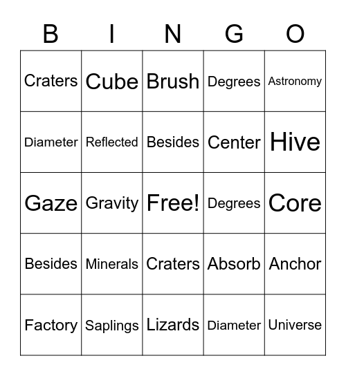 Lesson 10 Bingo Card