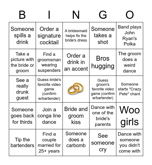 Wedding Bingo Bingo Card