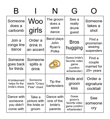 Wedding Bingo Card