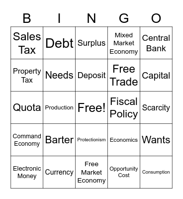 Unit 10 Economics Bingo Card