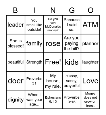 MAMA BINGO Card