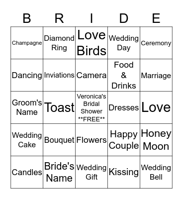 Veronica's Bridal Shower Bingo Card