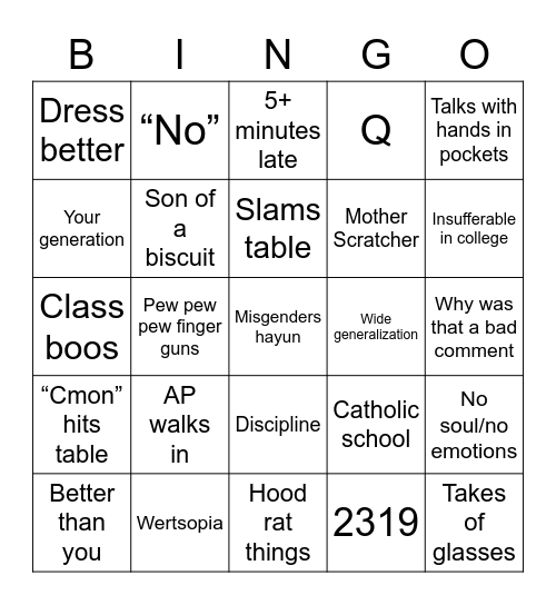 Werts Bingo Card