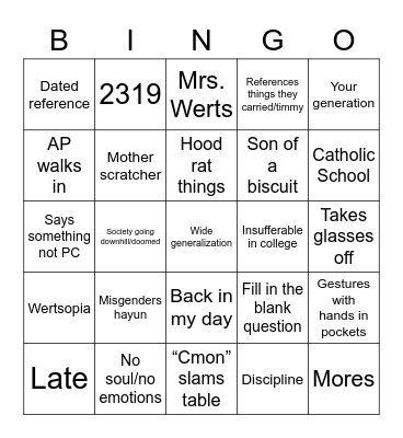 Werts Bingo Card