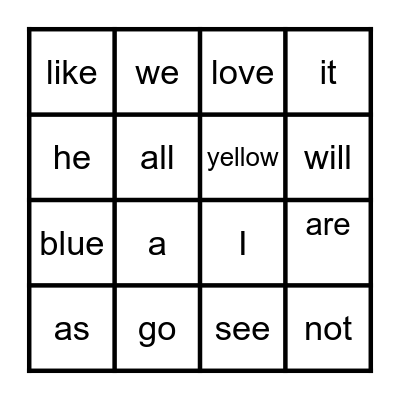 Sight Words Bingo Card