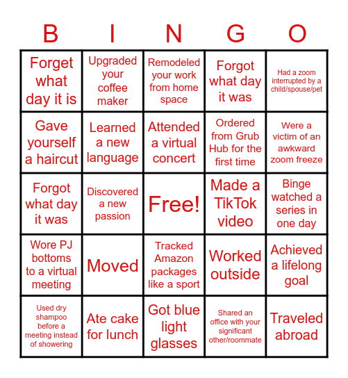 BACK TO WORK Bingo Card