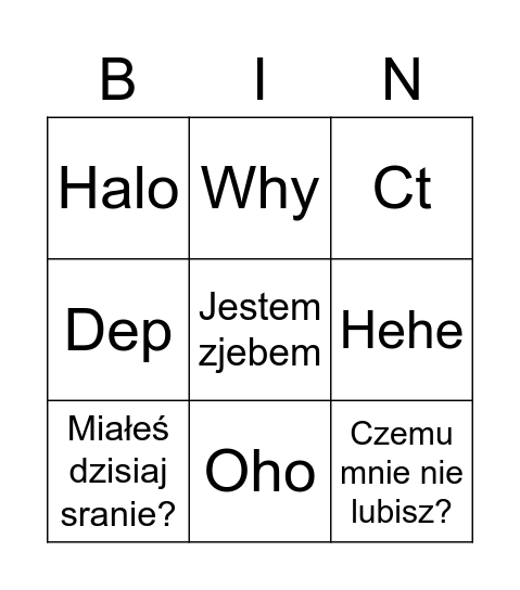 Antek Bingo Card