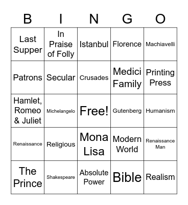 The Renaissance Bingo Card