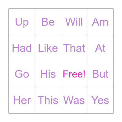 Sight Words Bingo Card