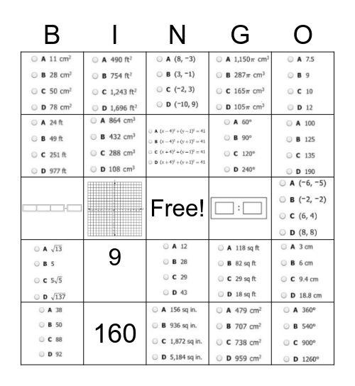 Polygons, Circles, & 3D Figures Bingo Card