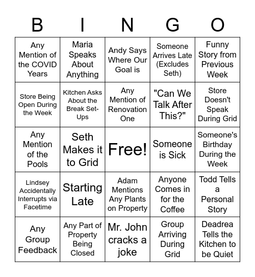 Grid Bingo Card