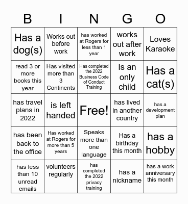 Technology HR Team Bingo Card