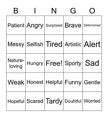 Traits Bingo Card