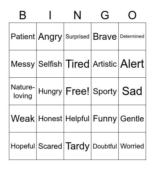 Traits Bingo Card