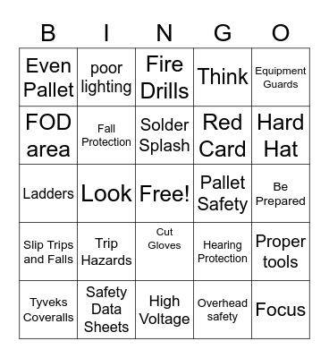 Amentum/Tobyhanna Safety Bingo Card