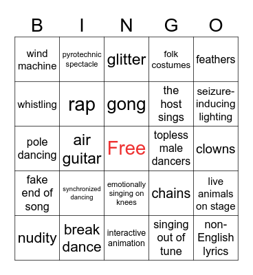 EUROVISION BINGO! Bingo Card