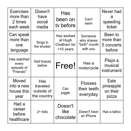 Getting to Know our Team Bingo Card