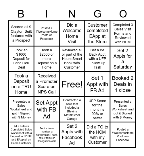 Good Customer Bingo Card