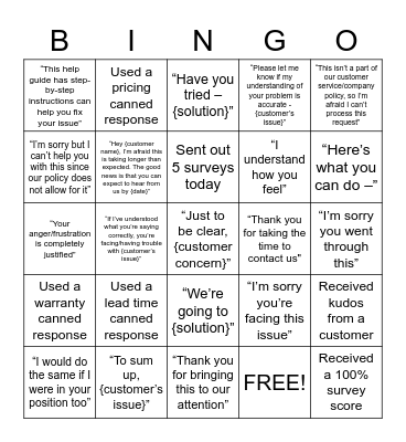 CSR Bingo Card