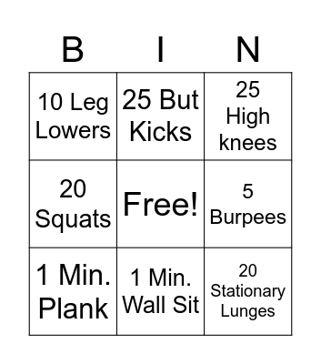 Fitness Bingo! Bingo Card