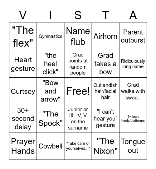 Grad Bingo Card