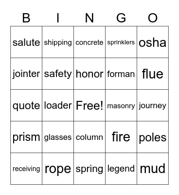 Masonry Bingo Card