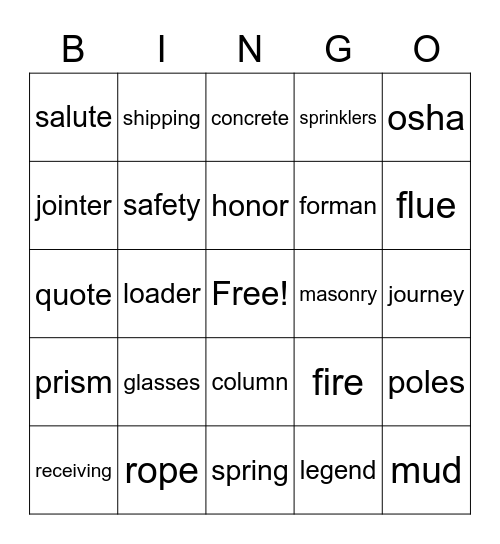 Masonry Bingo Card