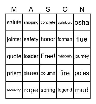 Masonry Bingo Card