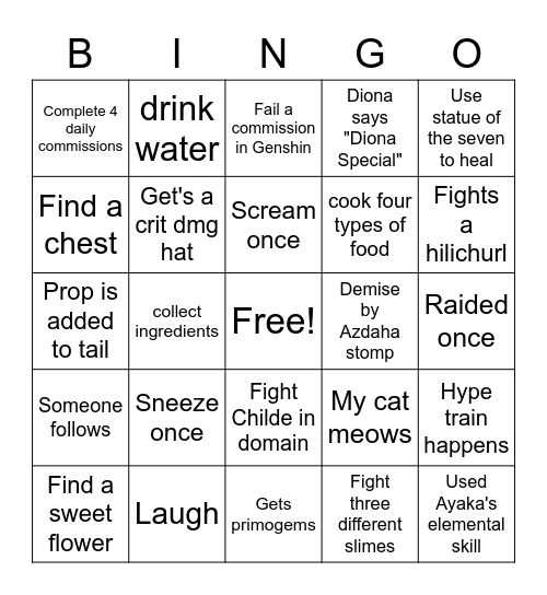 Neko Mom Bingo Card