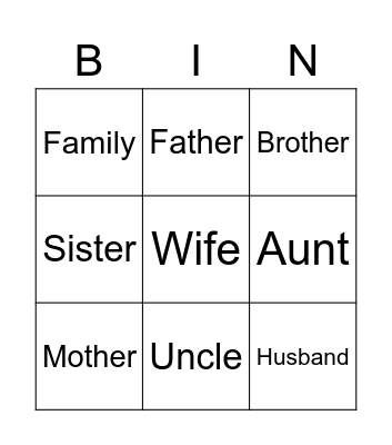 Family Signs Bingo Card