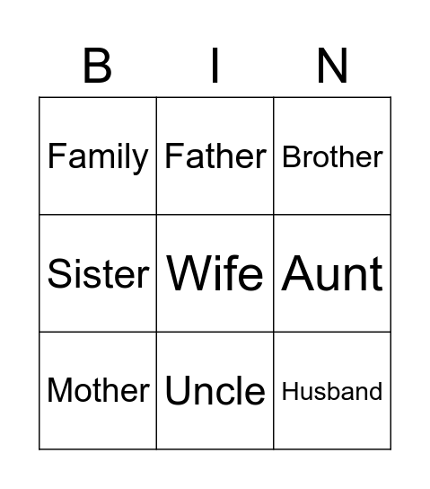 Family Signs Bingo Card