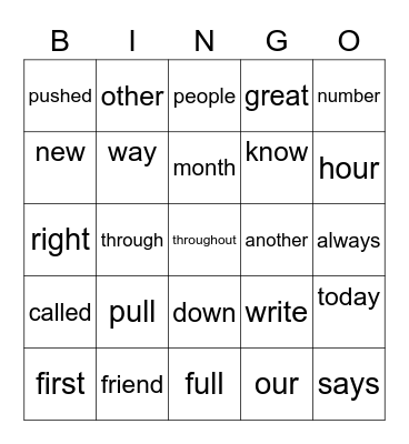 Step 3 Bingo Card