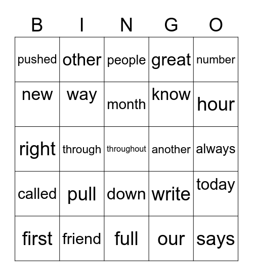 Step 3 Bingo Card