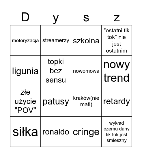 dysz tiktok Bingo Card