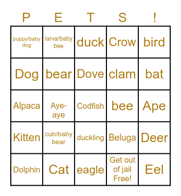 Mikey Stoneman Bingo/PETS! Bingo Card