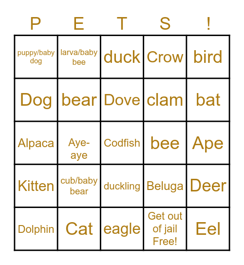 Mikey Stoneman Bingo/PETS! Bingo Card