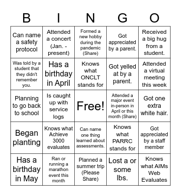 End of Assessments BINGO Card