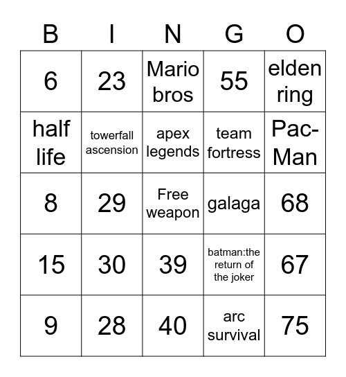 Number Bingo 1-75 Bingo Card