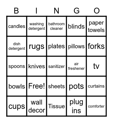 House Hold Bingo Card