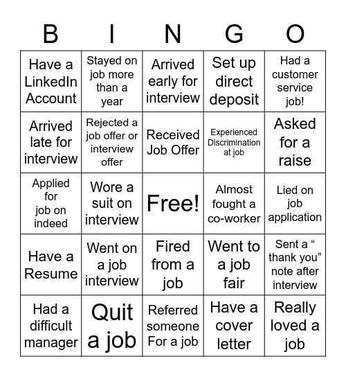 Workforce Bingo Card