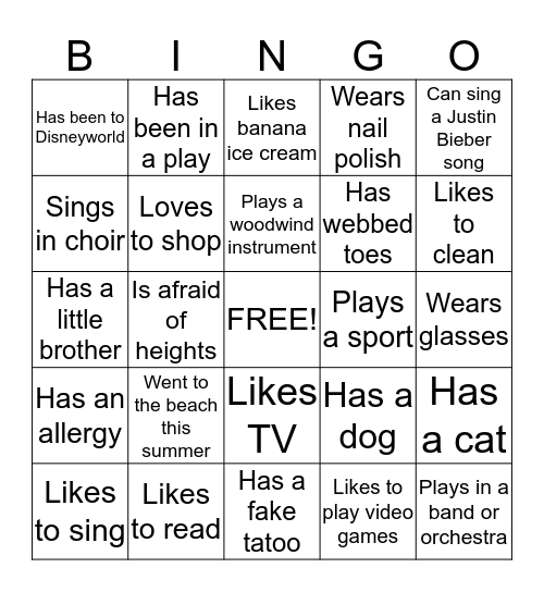 Music Bingo!! Bingo Card
