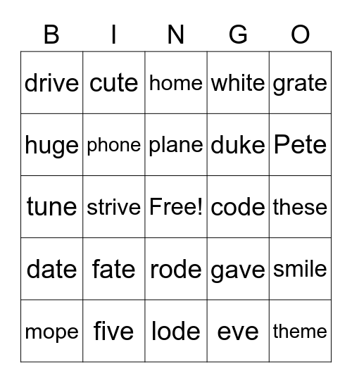 vce Bingo Card