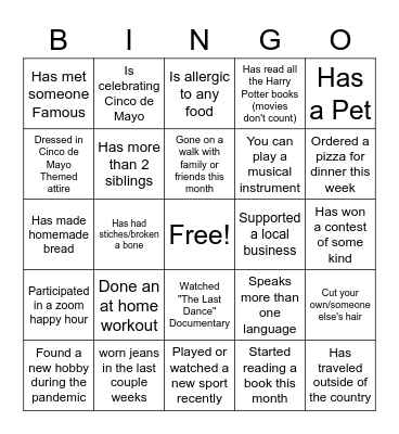 Happy Hour Bingo Card