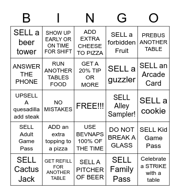 BOWLERO 827 BINGO Card