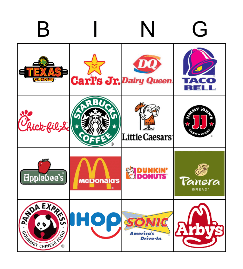 Restaurants Bingo Card