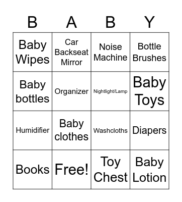 Baby Shower Bingo Card