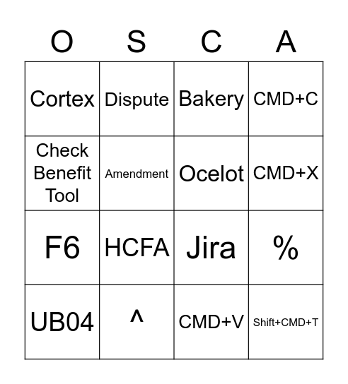 Oscar Training Bingo Card