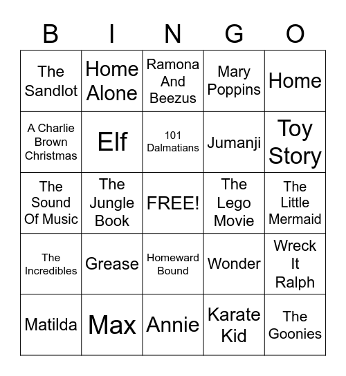 Movies Bingo Card